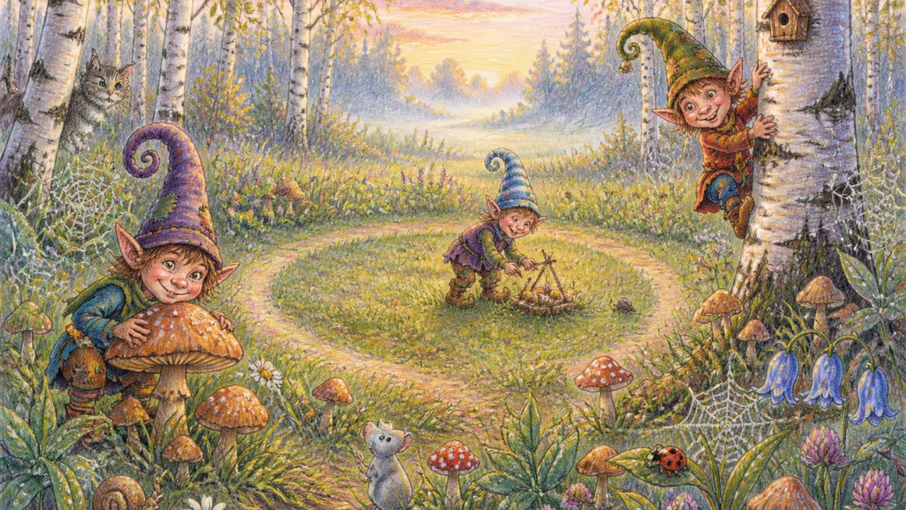 Aerial view of a perfect fairy ring in a meadow at dawn