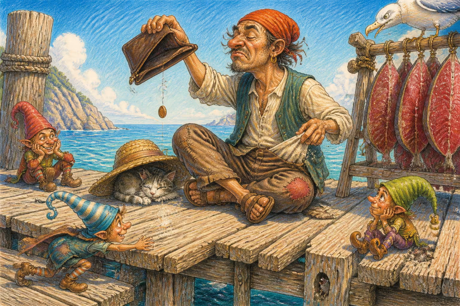 Escena de los Magikitos que ilustra la expresión Estar más seco que la mojama