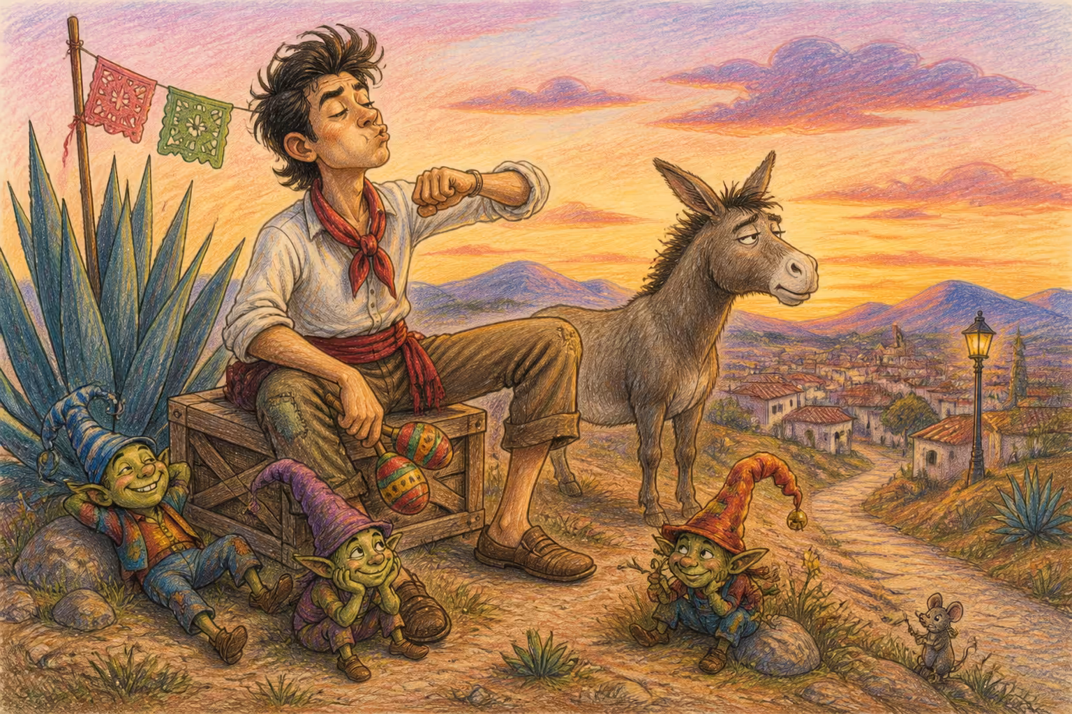 Escena de los Magikitos que ilustra la expresión Quedarse chiflando en la loma