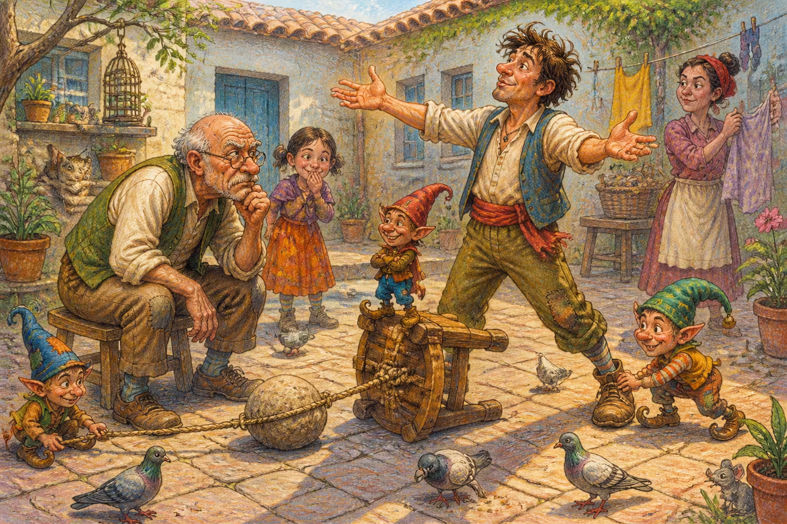 Escena de los Magikitos que ilustra la expresión Mentirusco gordo atado con piedra