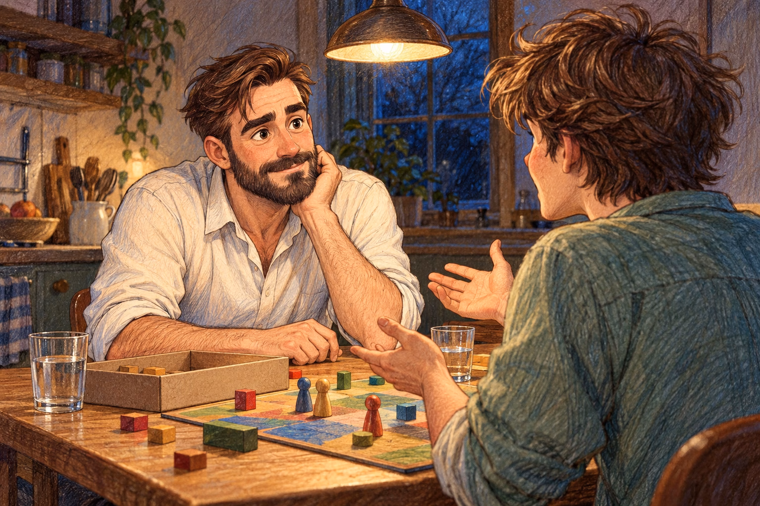 Bruno listens to Axel during a late-night game without asking for proof of what he saw.