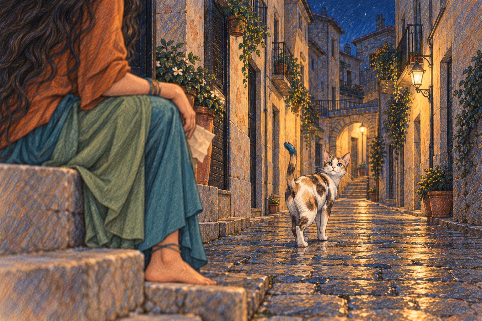 Fay walks away from the doorway and looks back at Eva, inviting her to follow.
