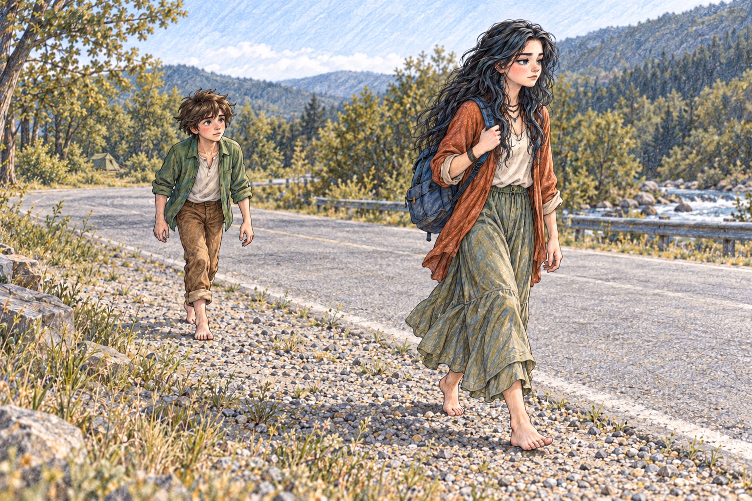 Eva heads towards the road and Axel starts after her.