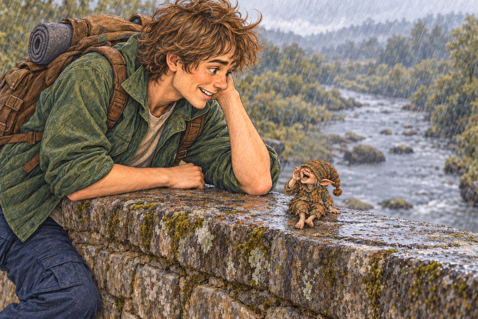 Small and round beneath his cap, Lito shouts a greeting beside Axel’s elbow on the bridge.