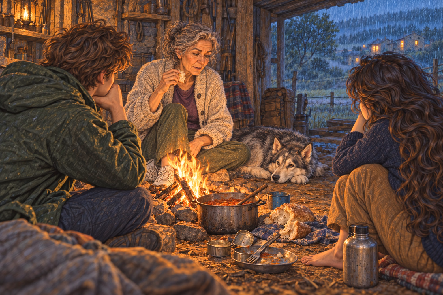 Hortensia pauses with a piece of bread as she talks about her childhood home.