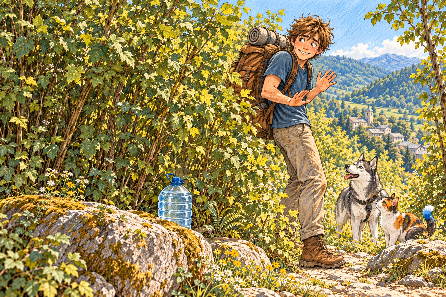 Axel waits behind the hazel bushes and answers Eva, who is out of sight.