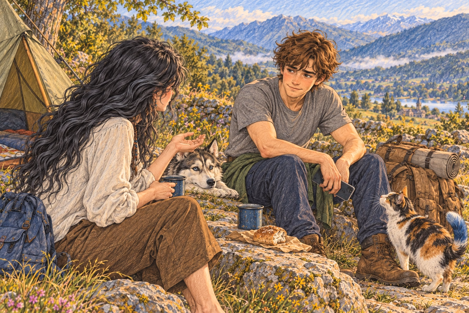 Eva asks about the message while Axel keeps his phone down by his leg.